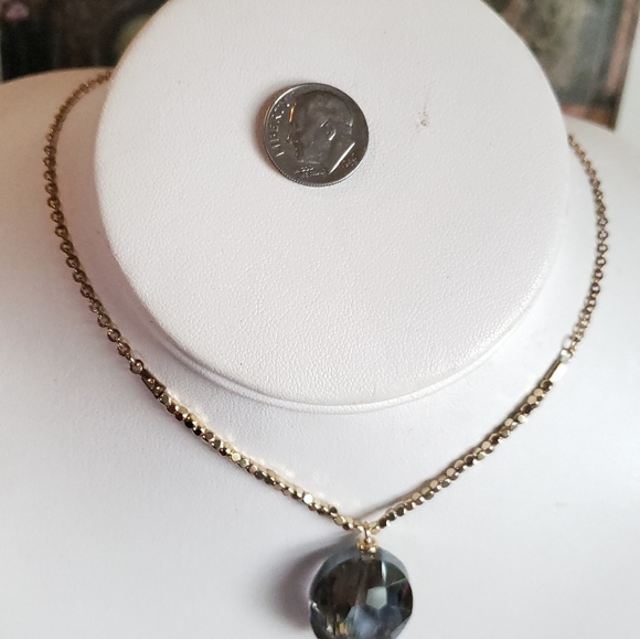 LUXURY CHOKER NECKLACE DAINTY GOLD VERMEIL SMOKY QUARTZ PENDANT NEW NEUTRAL Y2K - Picture 3 of 8